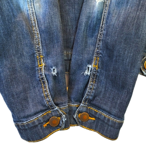 Kut from the Kloth Jean Jacket Womens XL L Blue Denim Dark Wash Cropped Trucker - Picture 7 of 14